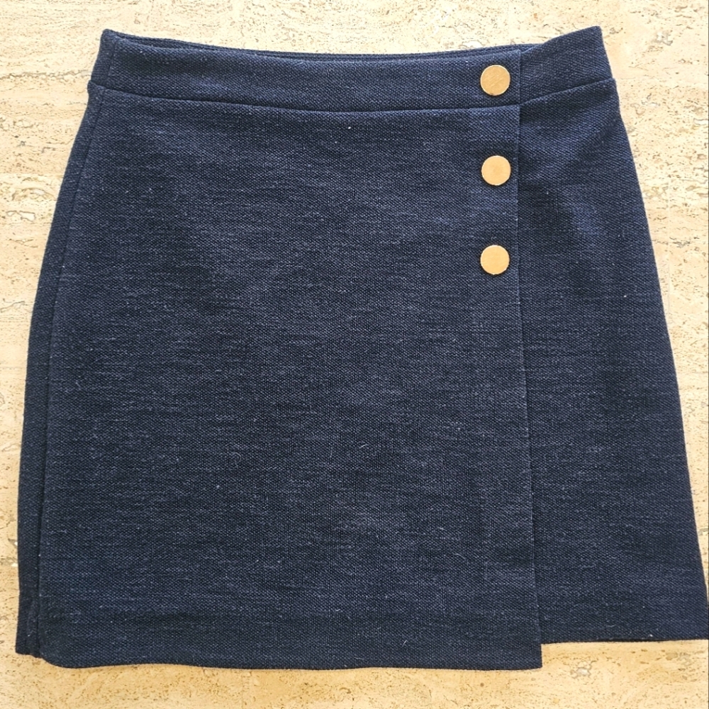 LOFT Navy Button-Detail Pencil Skirt